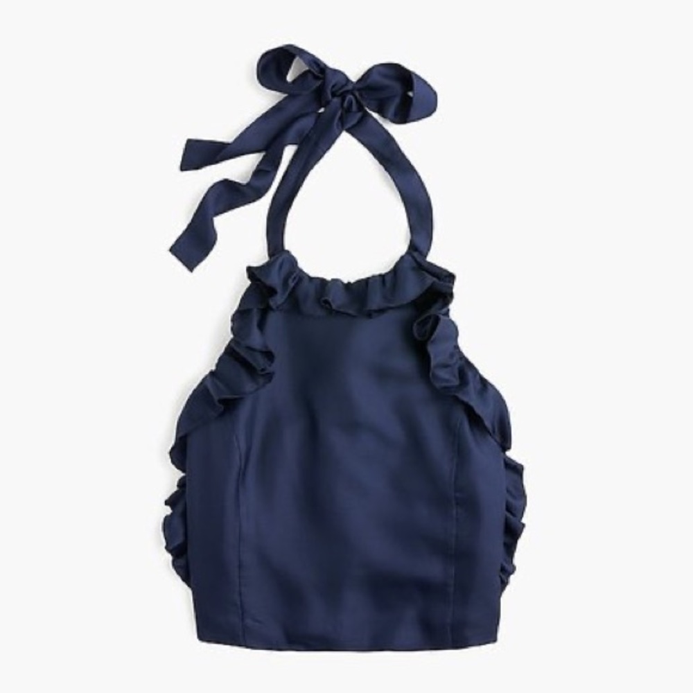 J.Crew Collection Navy Ruffle Halter Top - Picture 2 of 7